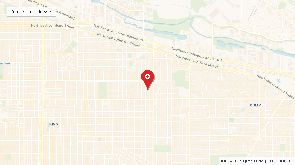 Street map of Concordia, Oregon with location pin