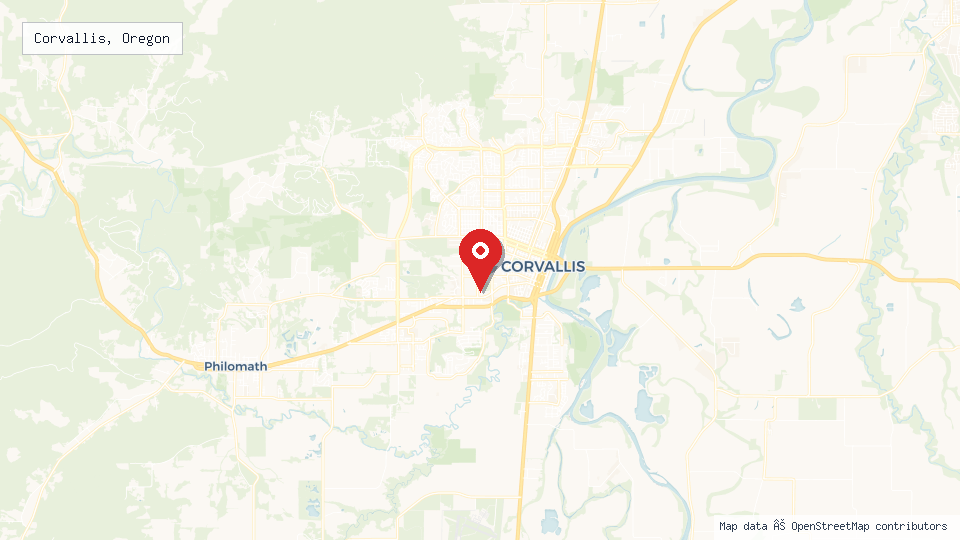 Street map of Corvallis, Oregon with location pin