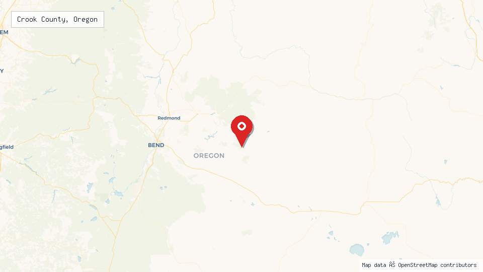 Street map of Crook County, Oregon with location pin
