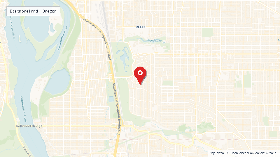 Street map of Eastmoreland, Oregon with location pin