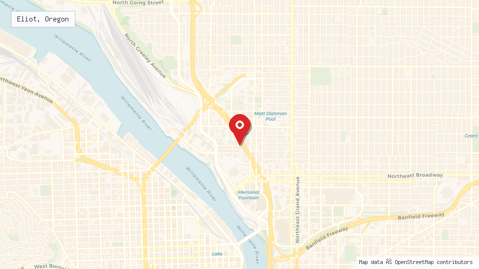 Street map of Eliot, Oregon with location pin