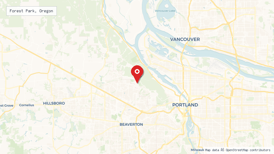 Street map of Forest Park, Oregon with location pin