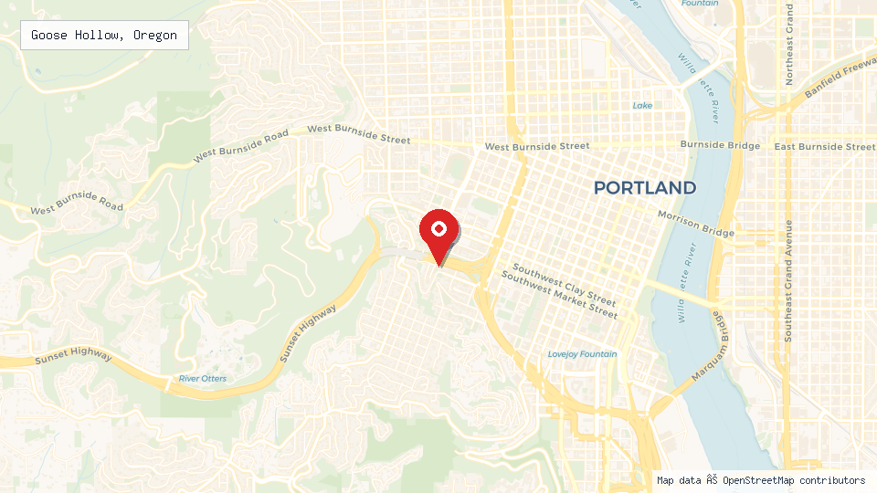 Street map of Goose Hollow, Oregon with location pin