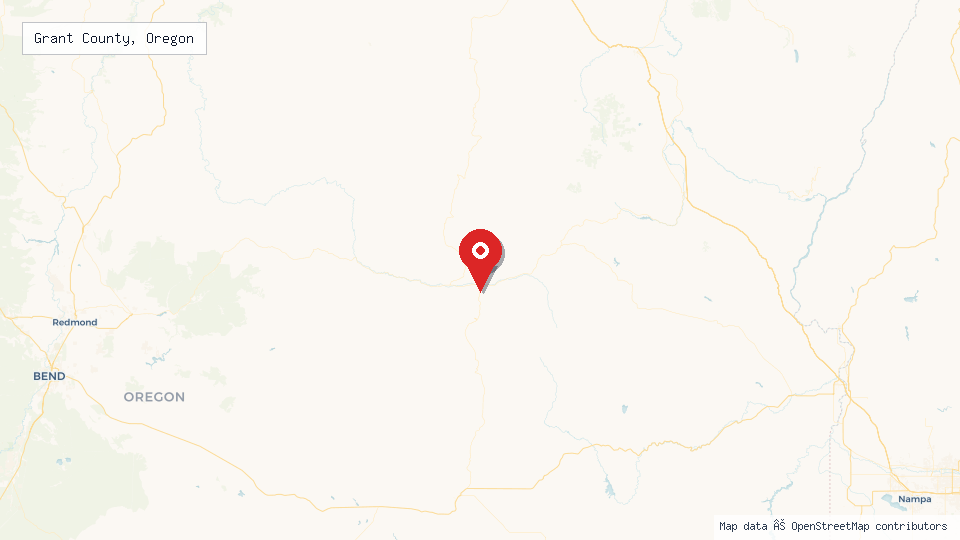 Street map of Grant County, Oregon with location pin