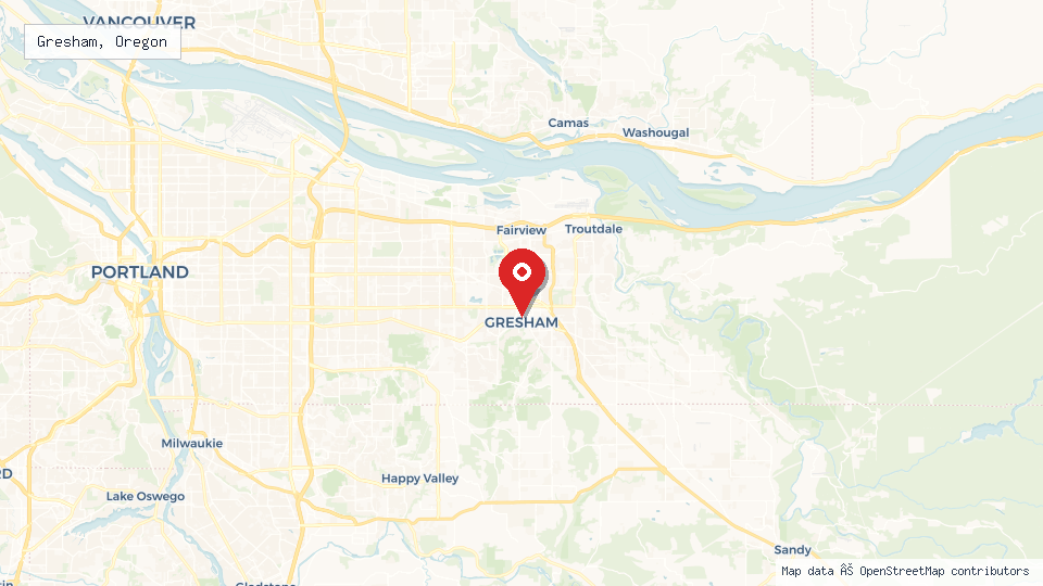 Street map of Gresham, Oregon with location pin