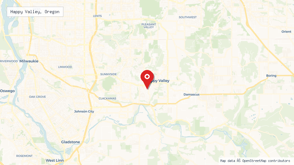 Street map of Happy Valley, Oregon with location pin