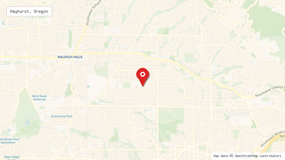 Street map of Hayhurst, Oregon with location pin