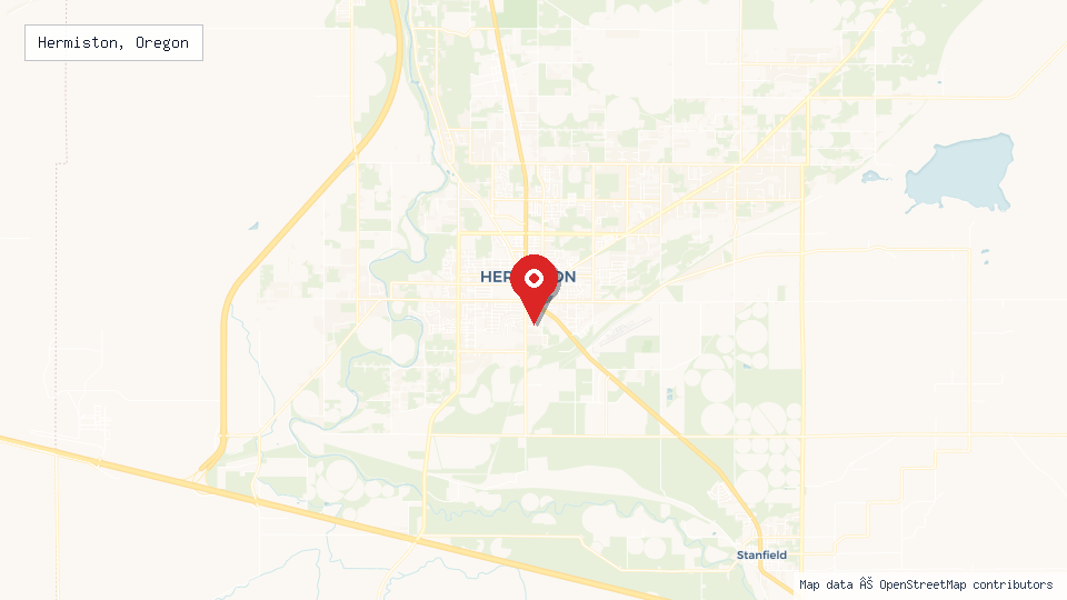 Street map of Hermiston, Oregon with location pin