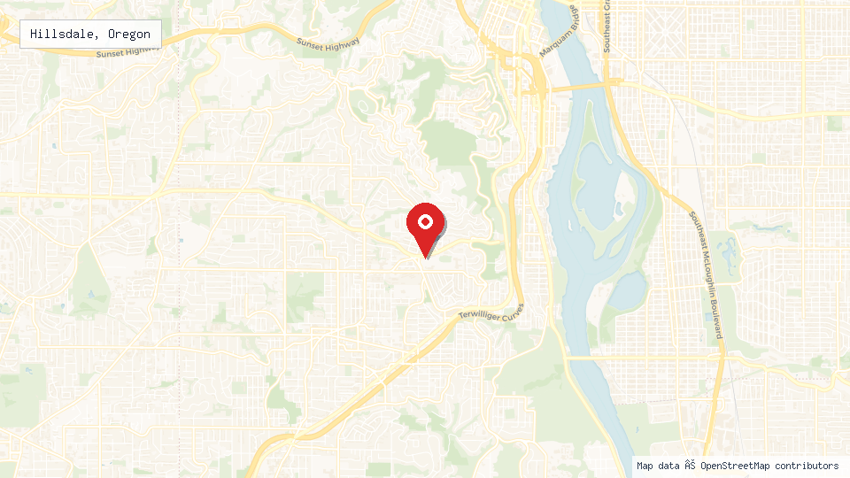 Street map of Hillsdale, Oregon with location pin