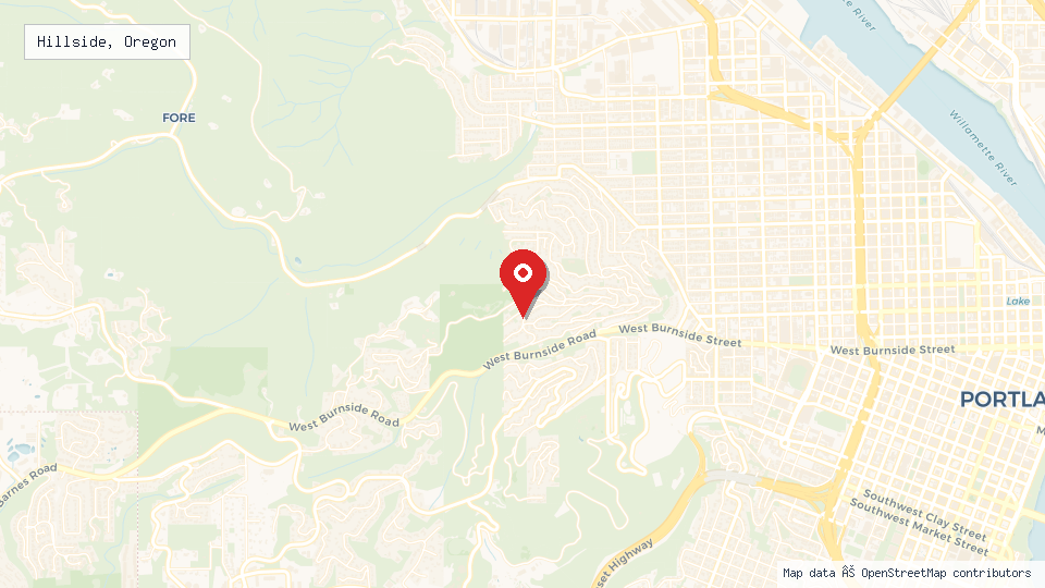 Street map of Hillside, Oregon with location pin