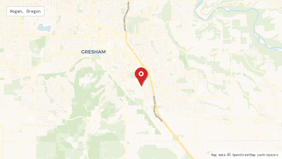 Street map of Hogan, Oregon with location pin