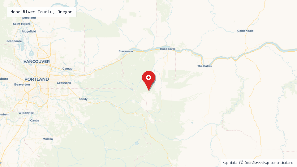 Street map of Hood River County, Oregon with location pin
