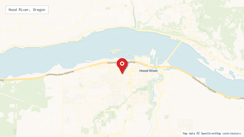 Street map of Hood River, Oregon with location pin