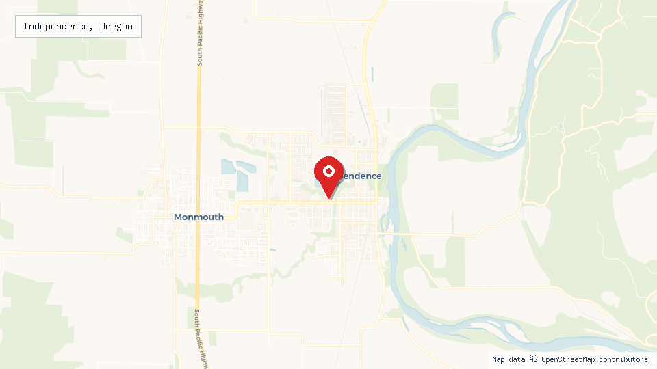 Street map of Independence, Oregon with location pin