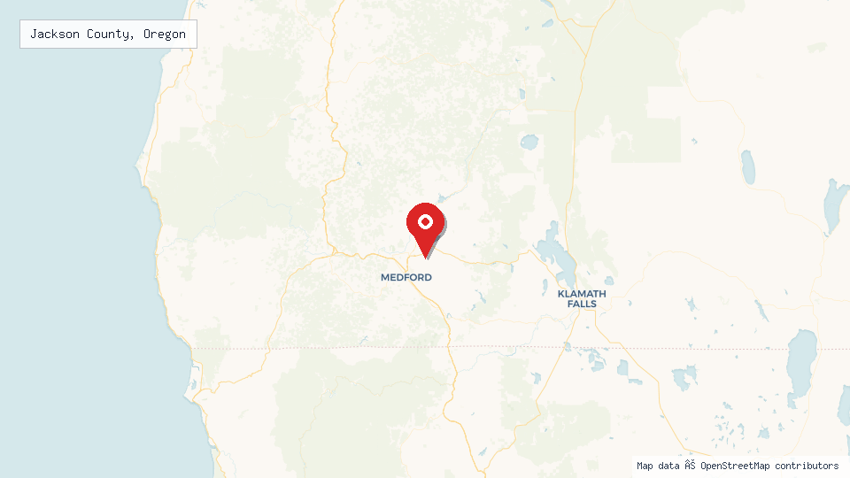 Street map of Jackson County, Oregon with location pin