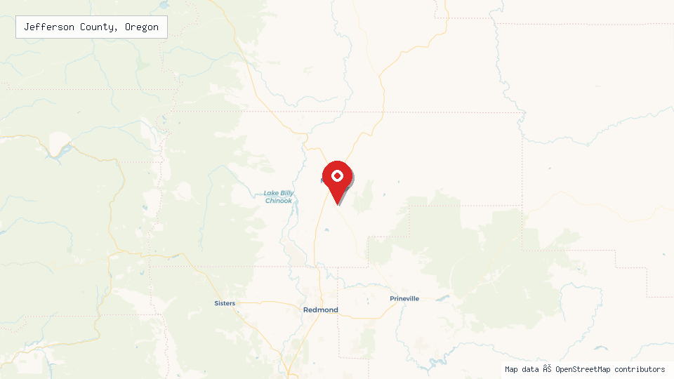 Street map of Jefferson County, Oregon with location pin