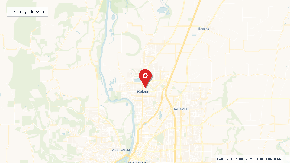 Street map of Keizer, Oregon with location pin
