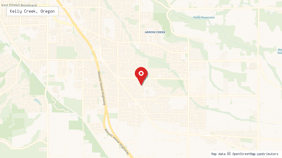 Street map of Kelly Creek, Oregon with location pin