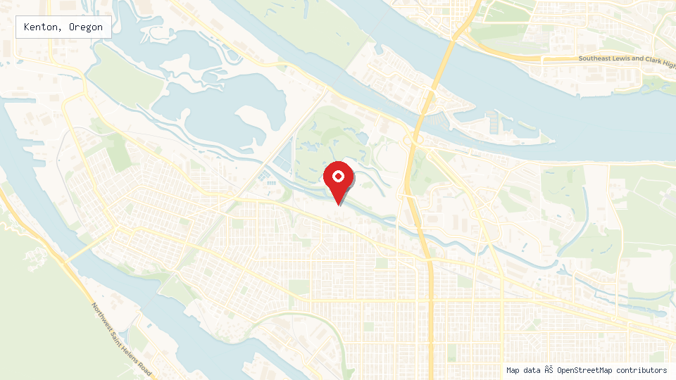 Street map of Kenton, Oregon with location pin