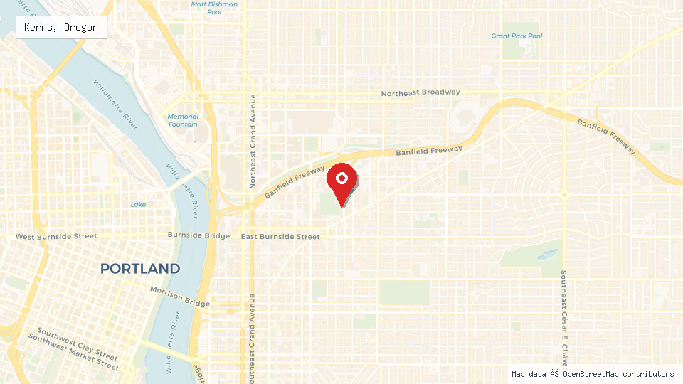 Street map of Kerns, Oregon with location pin