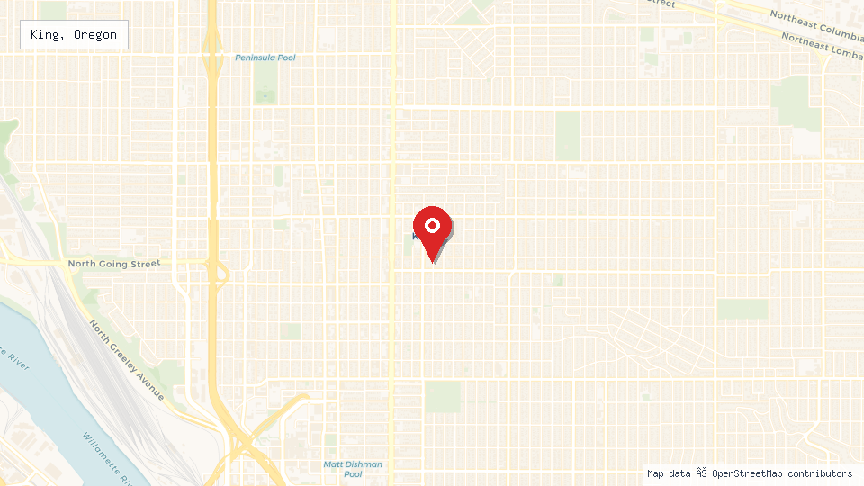 Street map of King, Oregon with location pin