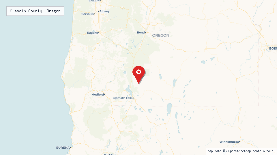 Street map of Klamath County, Oregon with location pin