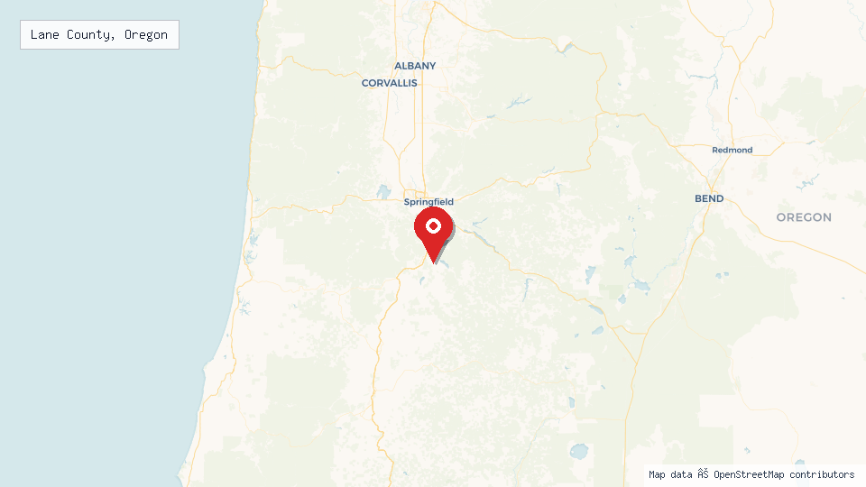 Street map of Lane County, Oregon with location pin