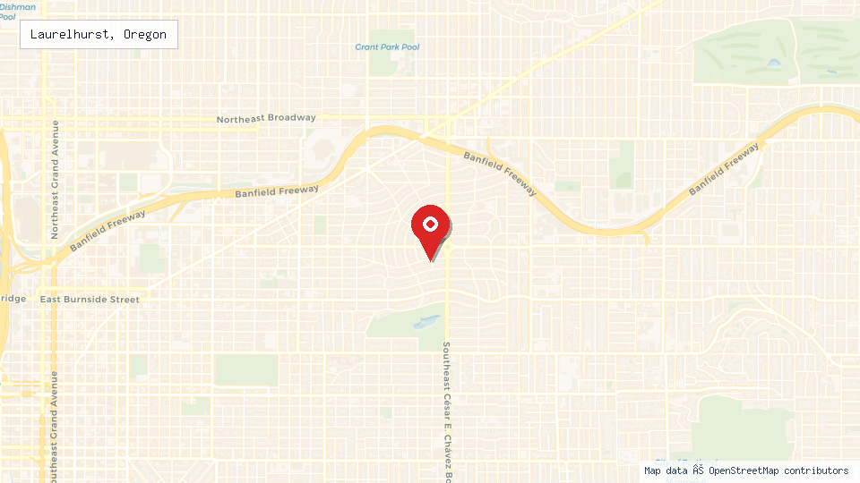Street map of Laurelhurst, Oregon with location pin