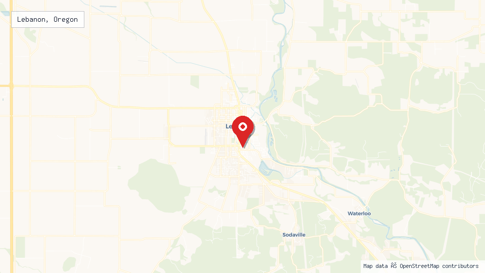 Street map of Lebanon, Oregon with location pin
