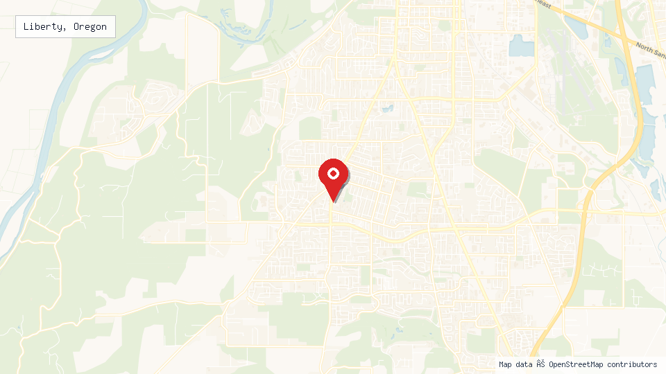 Street map of Liberty, Oregon with location pin