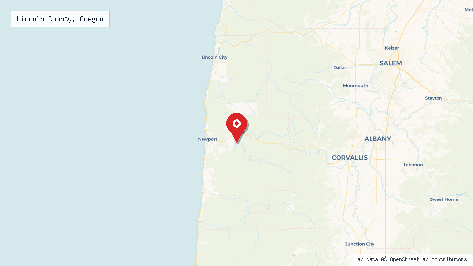 Street map of Lincoln County, Oregon with location pin