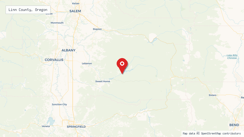 Street map of Linn County, Oregon with location pin