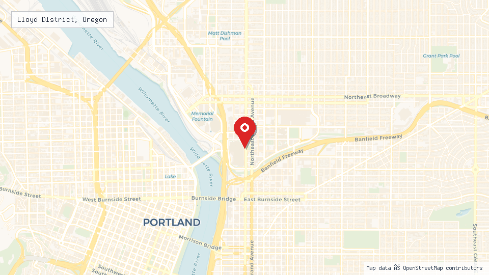 Street map of Lloyd District, Oregon with location pin