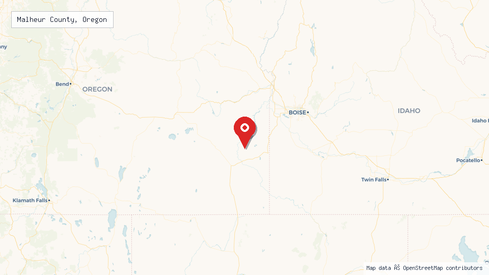 Street map of Malheur County, Oregon with location pin