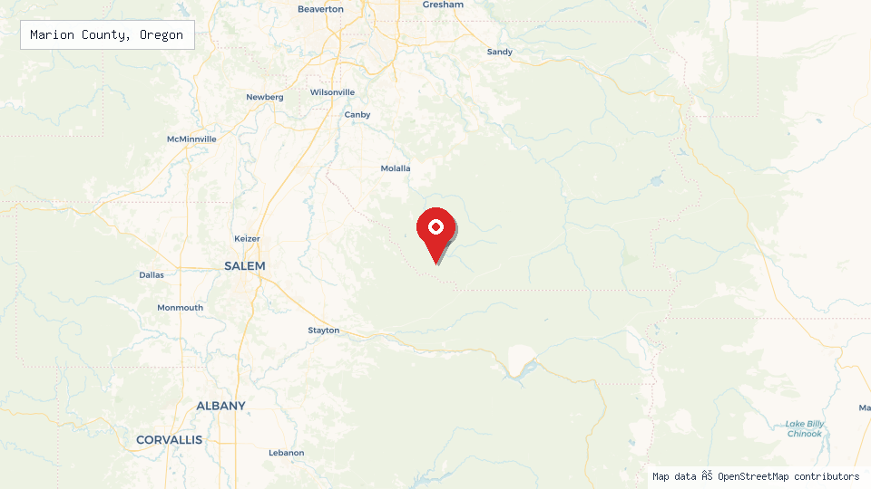 Street map of Marion County, Oregon with location pin