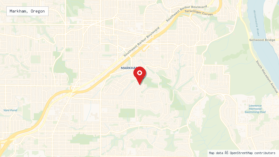 Street map of Markham, Oregon with location pin
