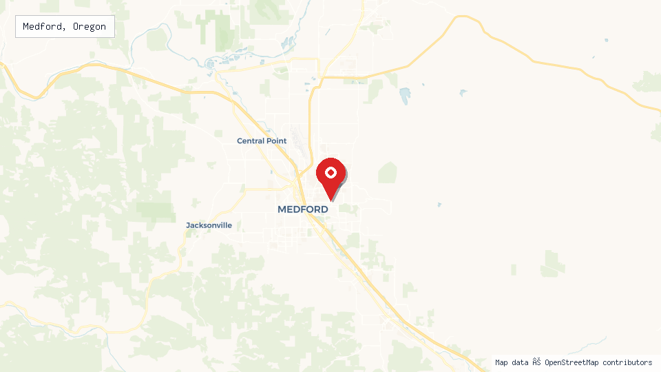 Street map of Medford, Oregon with location pin