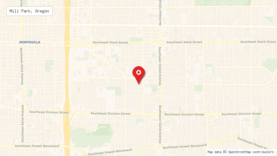 Street map of Mill Park, Oregon with location pin