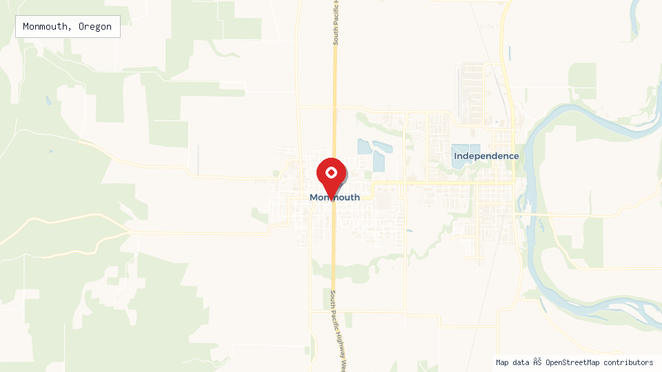 Street map of Monmouth, Oregon with location pin