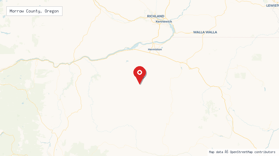 Street map of Morrow County, Oregon with location pin