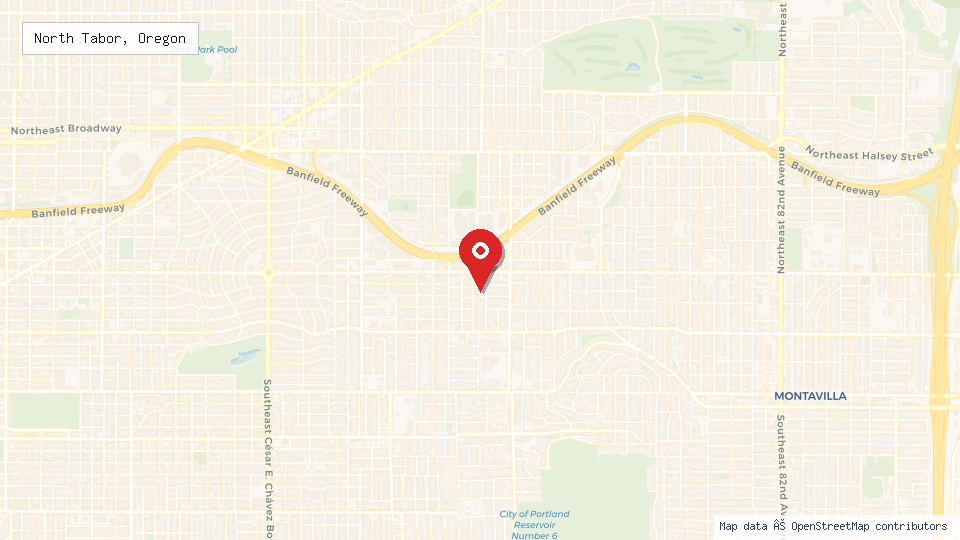 Street map of North Tabor, Oregon with location pin