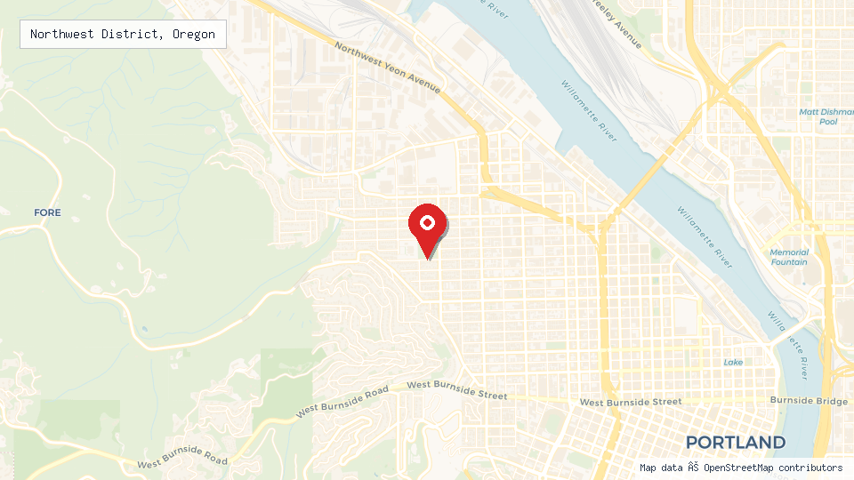 Street map of Northwest District, Oregon with location pin