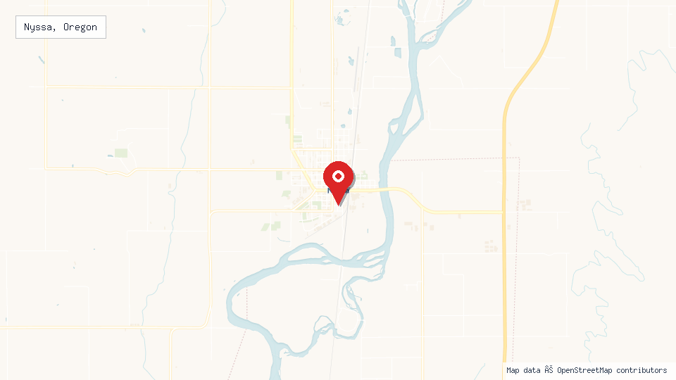 Street map of Nyssa, Oregon with location pin