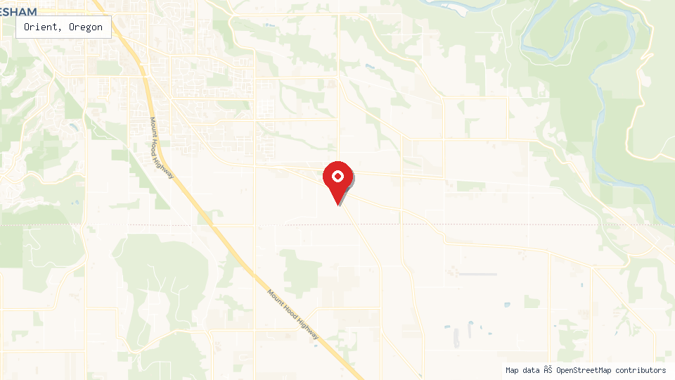 Street map of Orient, Oregon with location pin