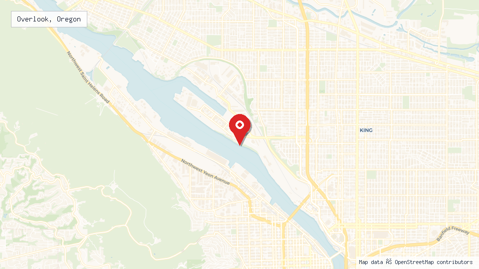 Street map of Overlook, Oregon with location pin
