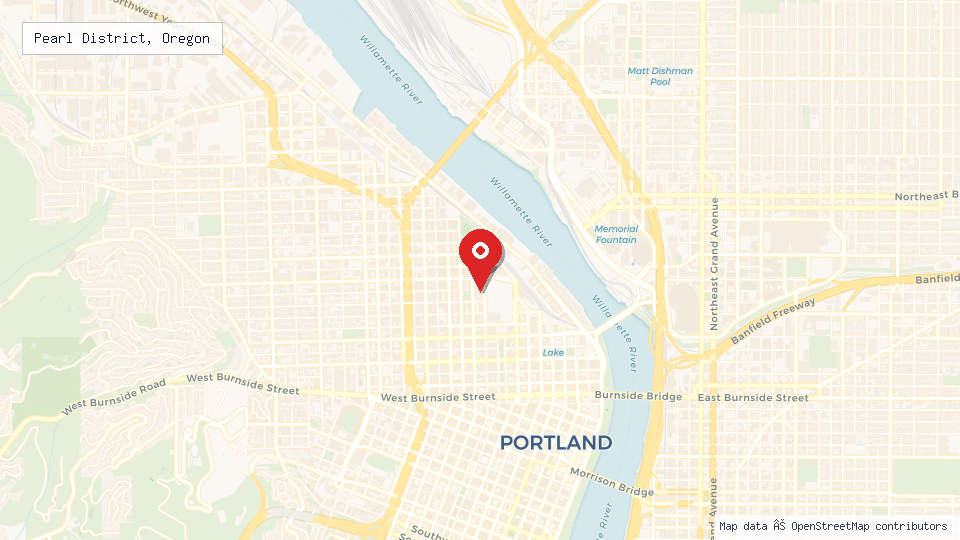 Street map of Pearl District, Oregon with location pin