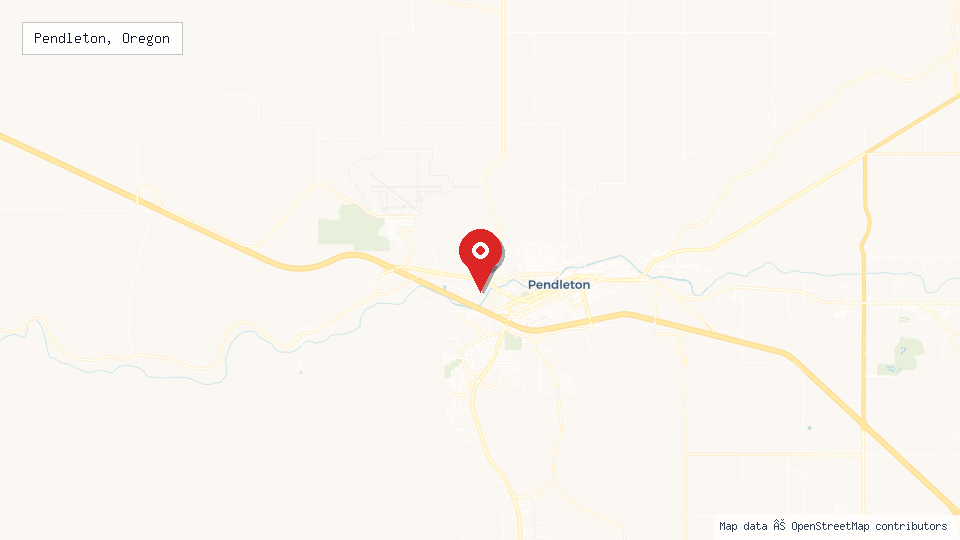Street map of Pendleton, Oregon with location pin