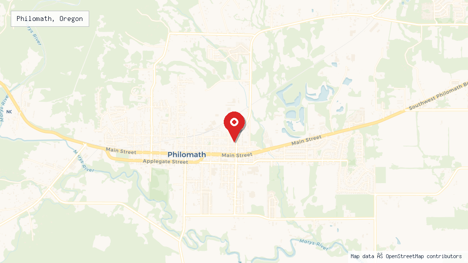 Street map of Philomath, Oregon with location pin