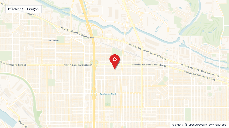 Street map of Piedmont, Oregon with location pin