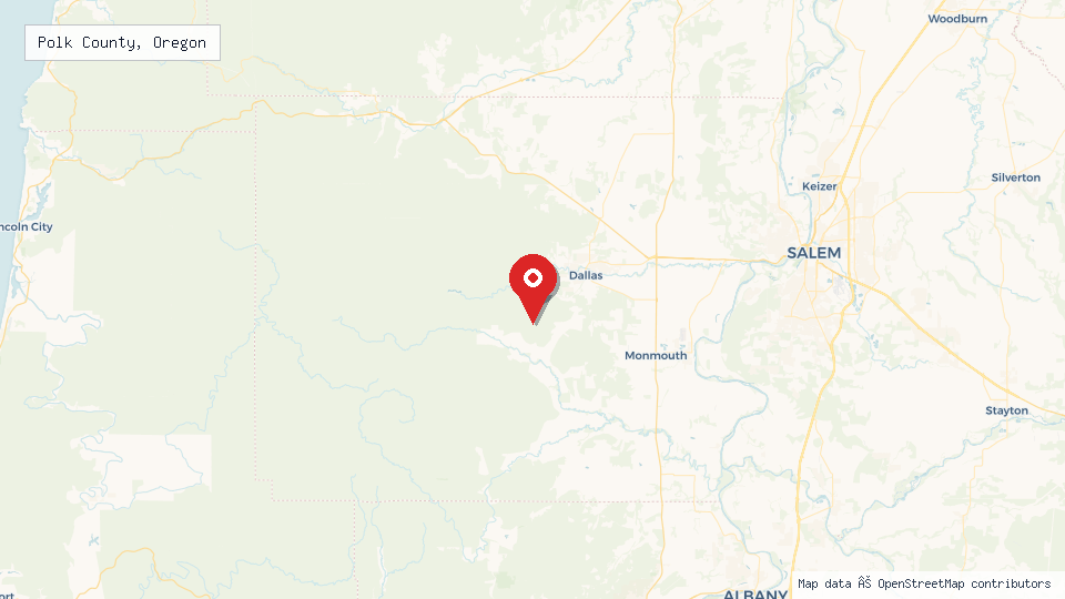 Street map of Polk County, Oregon with location pin